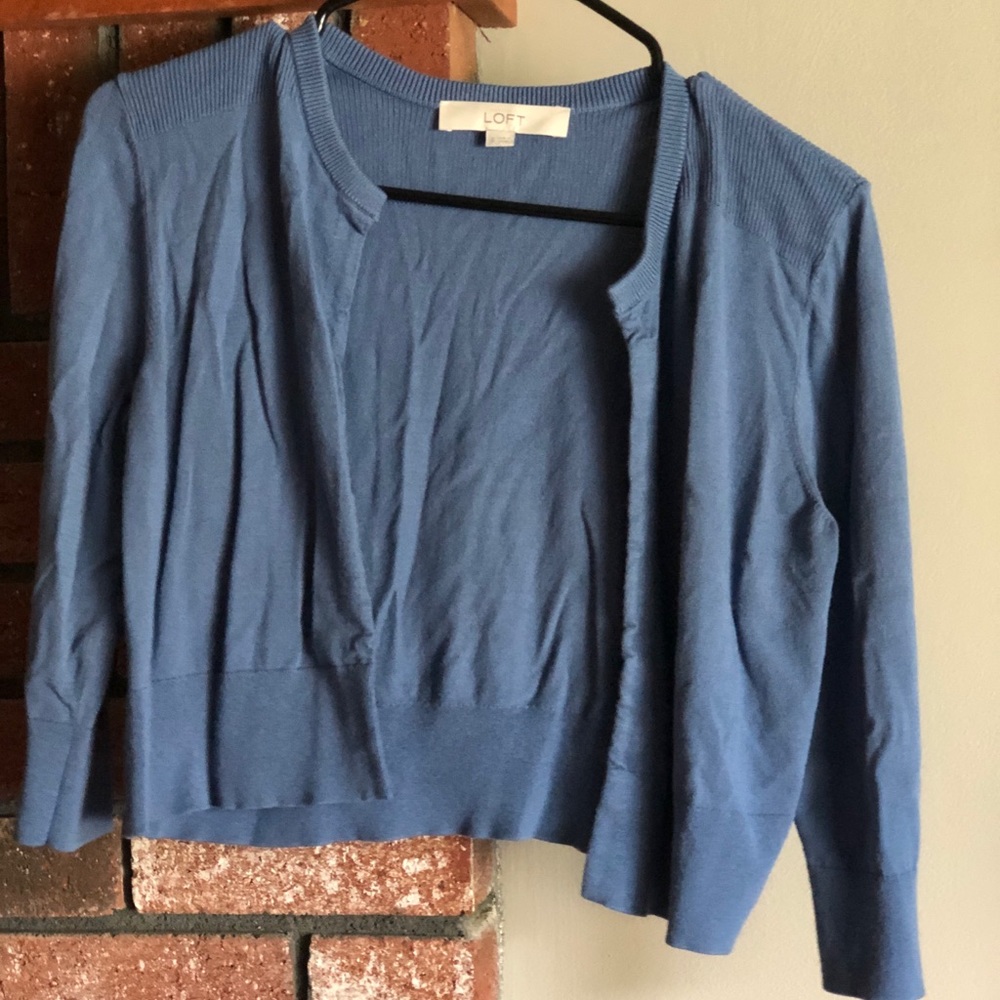 LOFT 3/4 length sleeve cropped open cardigan